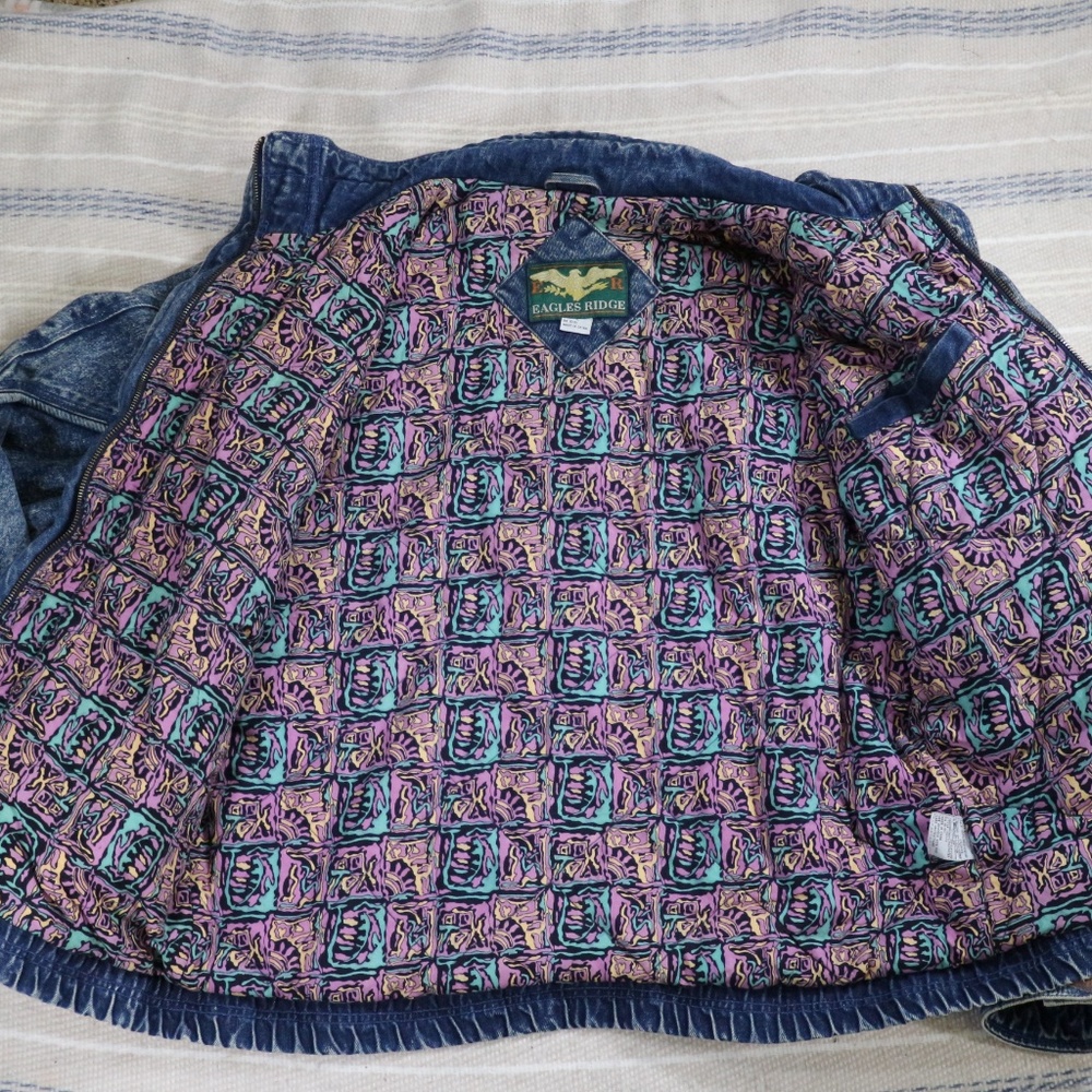 VTG EAGLES RIDGE Acid Wash Denim Bomber Jacket Sz Lg - Picture 5 of 8